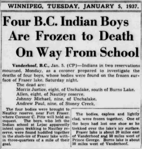 spaper clip of article about death of runaway boys